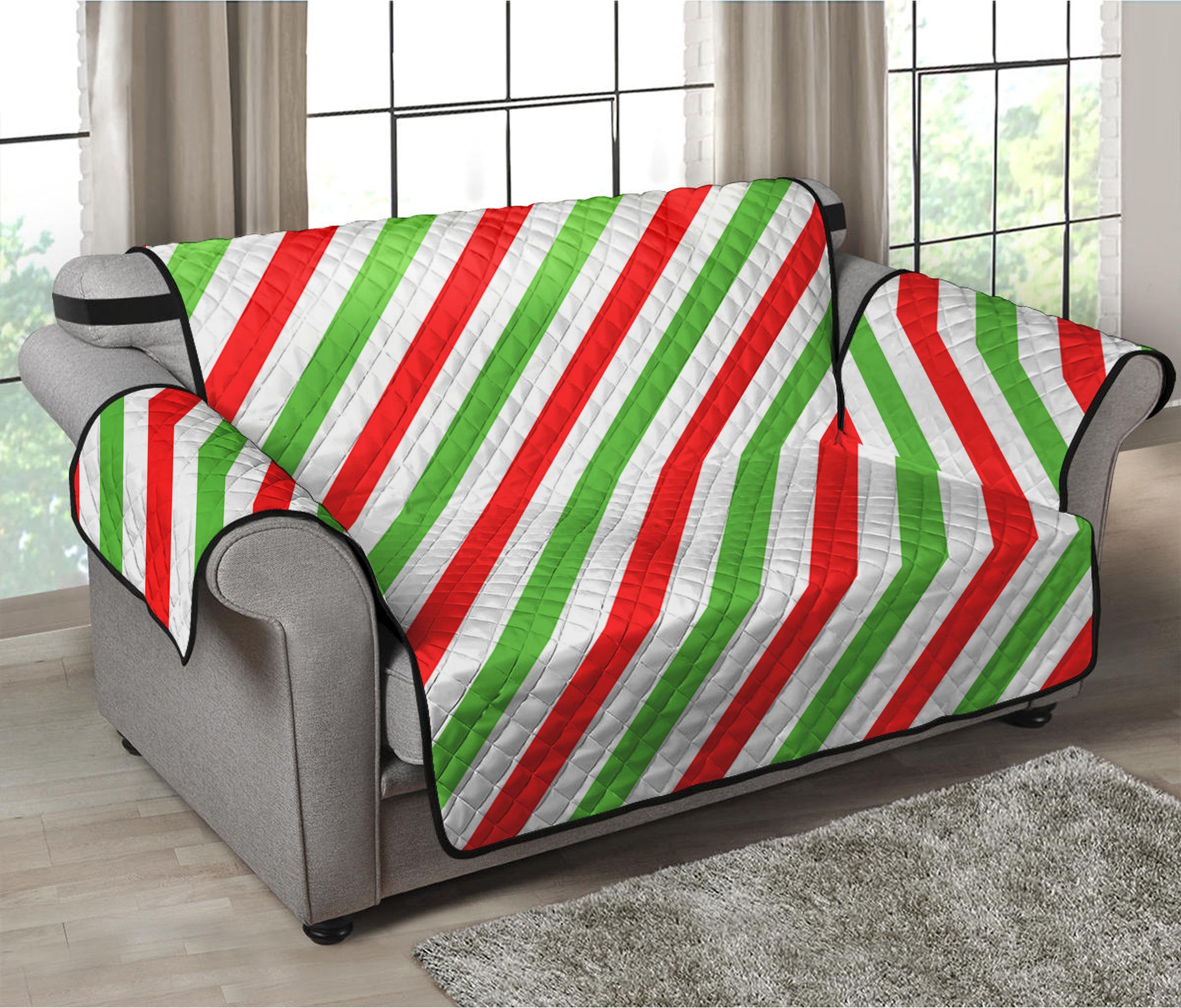 Christmas Candy Cane Striped Print Loveseat Protector