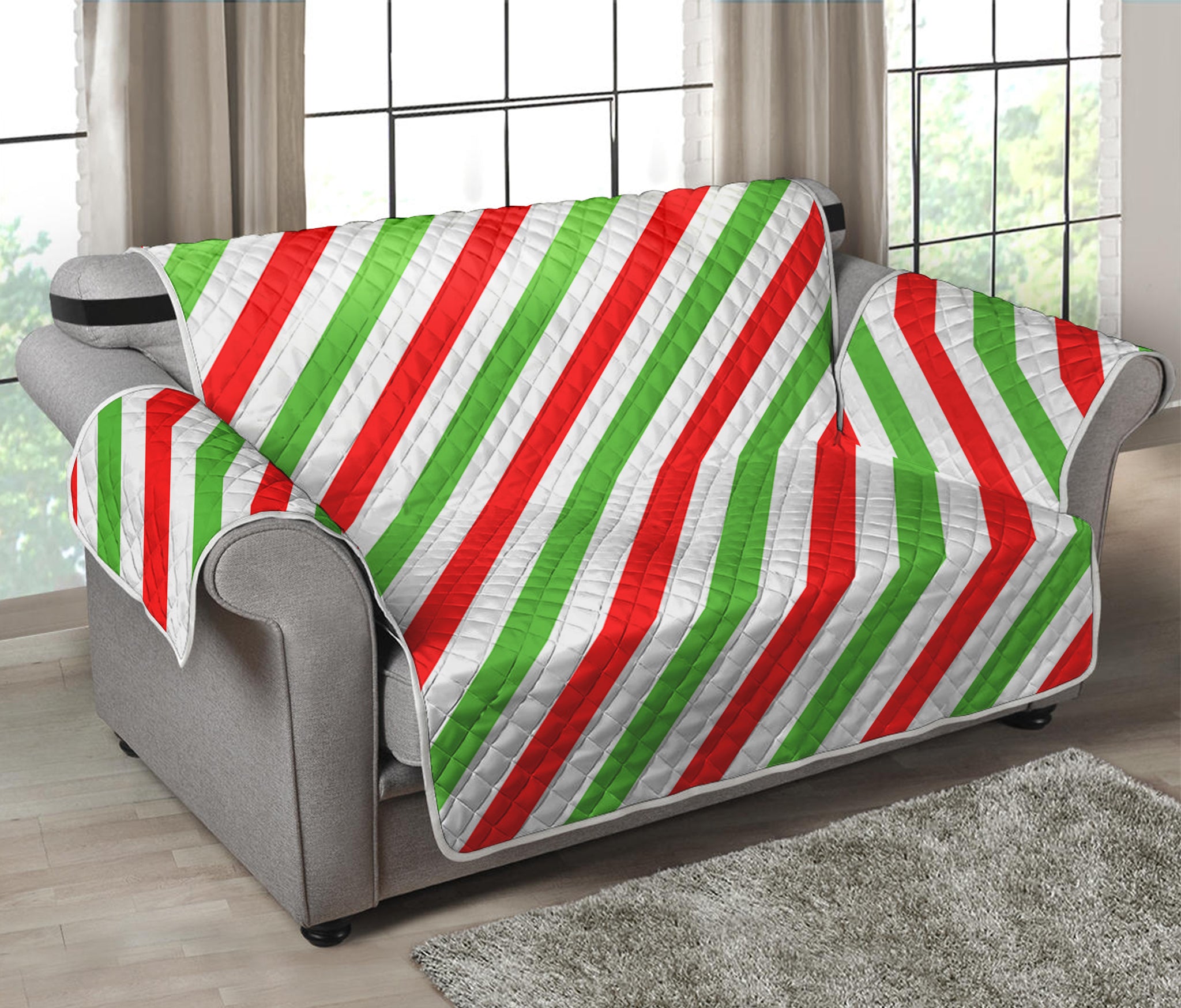 Christmas Candy Cane Striped Print Loveseat Protector