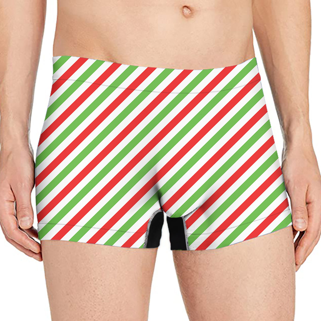 Christmas Candy Cane Striped Print Men's Boxer Briefs