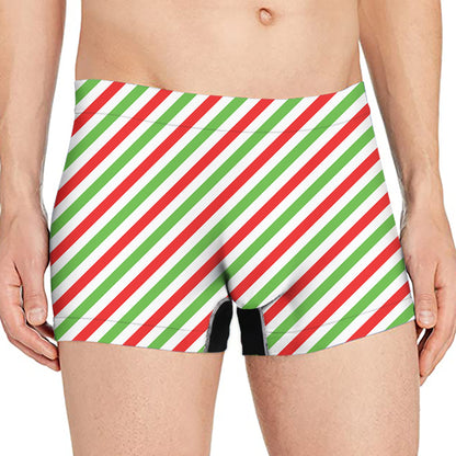 Christmas Candy Cane Striped Print Men's Boxer Briefs