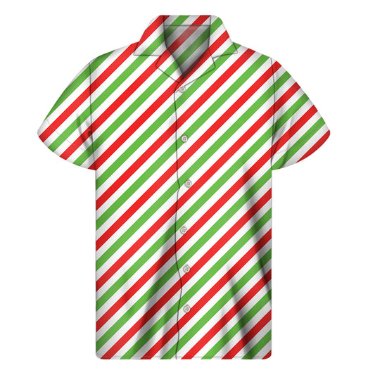 Christmas Candy Cane Striped Print Men's Short Sleeve Shirt