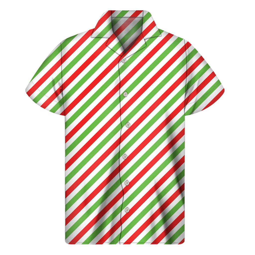 Christmas Candy Cane Striped Print Men's Short Sleeve Shirt