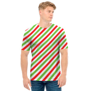 Christmas Candy Cane Striped Print Men's T-Shirt