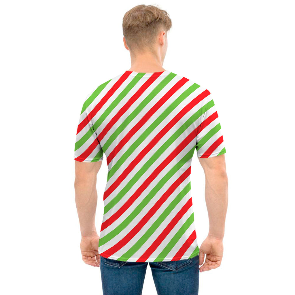Christmas Candy Cane Striped Print Men's T-Shirt