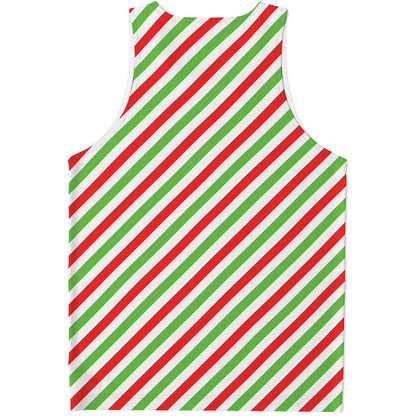 Christmas Candy Cane Striped Print Men's Tank Top