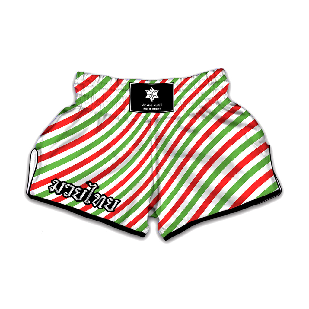 Christmas Candy Cane Striped Print Muay Thai Boxing Shorts
