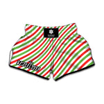 Christmas Candy Cane Striped Print Muay Thai Boxing Shorts