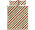 Christmas Candy Cane Striped Print Quilt Bed Set