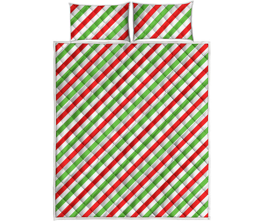 Christmas Candy Cane Striped Print Quilt Bed Set