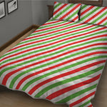 Christmas Candy Cane Striped Print Quilt Bed Set