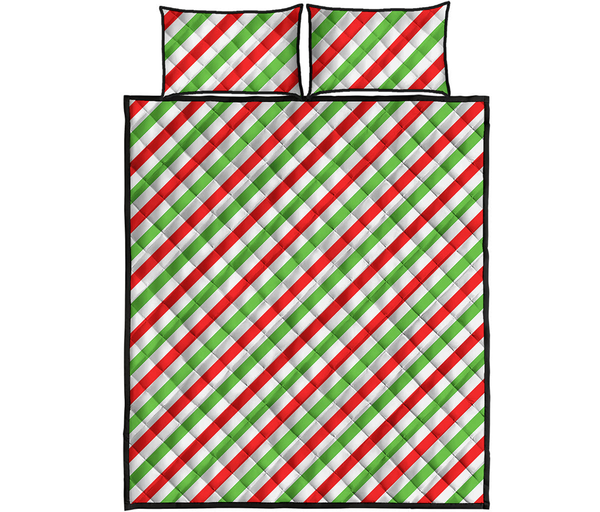 Christmas Candy Cane Striped Print Quilt Bed Set