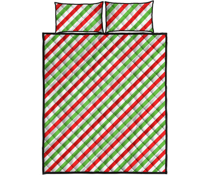 Christmas Candy Cane Striped Print Quilt Bed Set