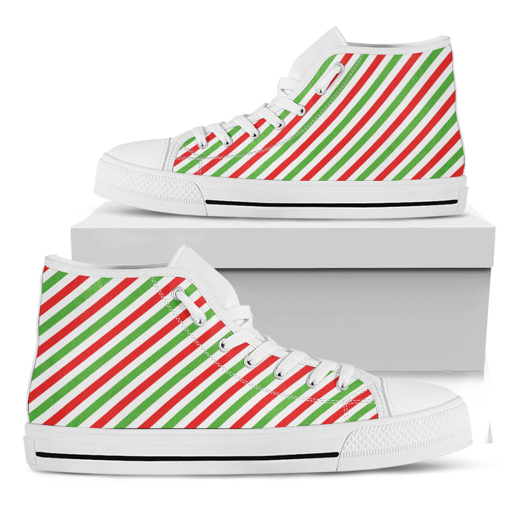 Christmas Candy Cane Striped Print White High Top Shoes