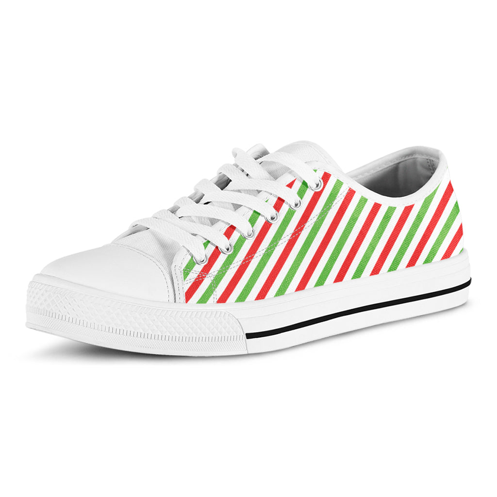 Christmas Candy Cane Striped Print White Low Top Shoes