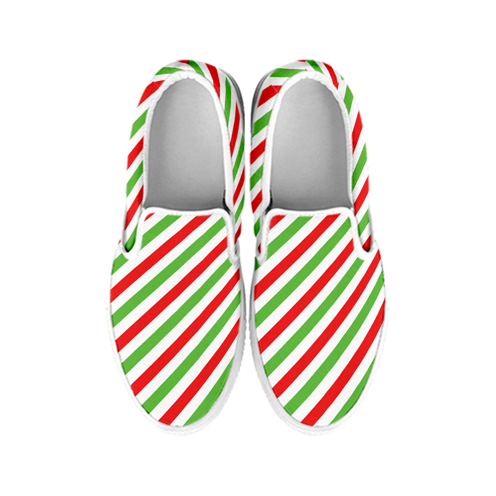 Christmas Candy Cane Striped Print White Slip On Shoes