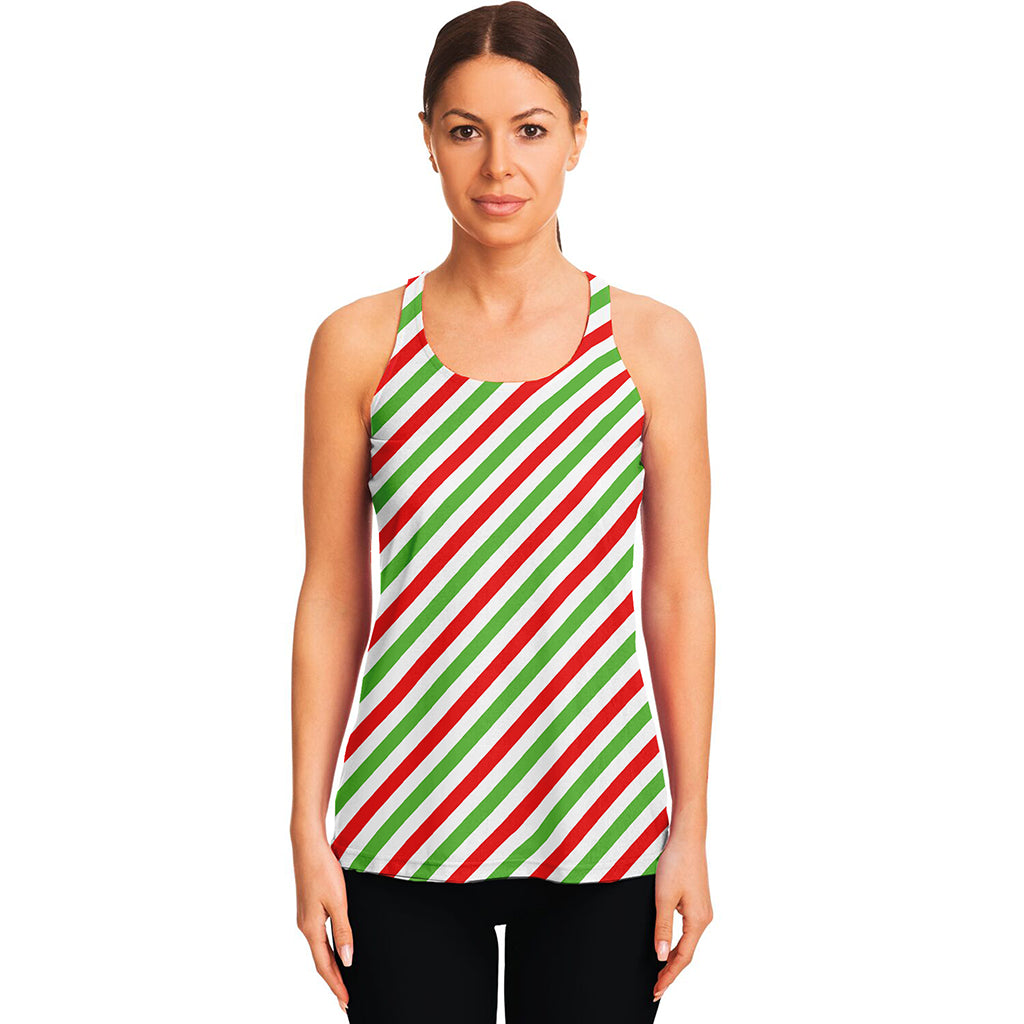 Christmas Candy Cane Striped Print Women's Racerback Tank Top