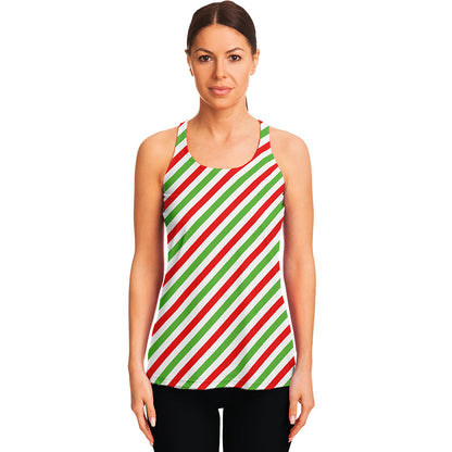Christmas Candy Cane Striped Print Women's Racerback Tank Top