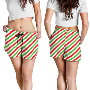 Christmas Candy Cane Striped Print Women's Shorts