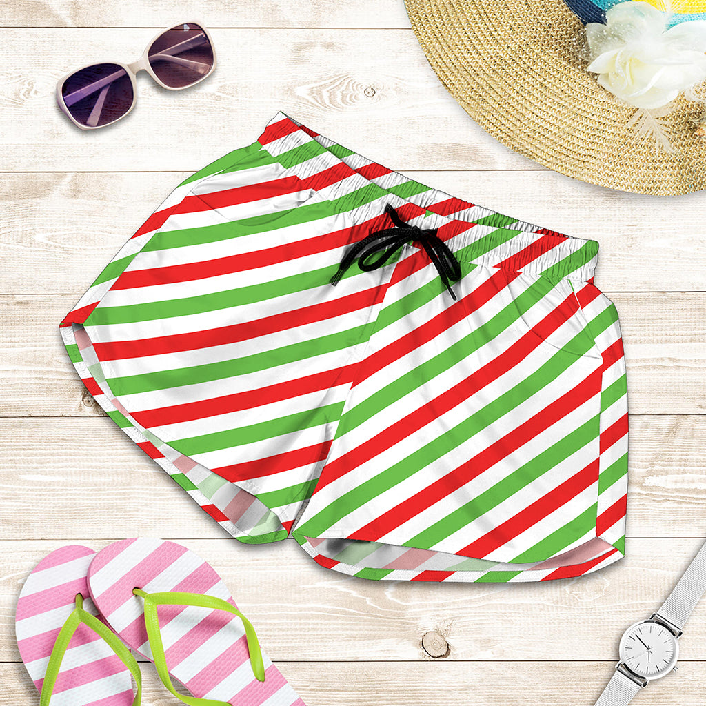 Christmas Candy Cane Striped Print Women's Shorts