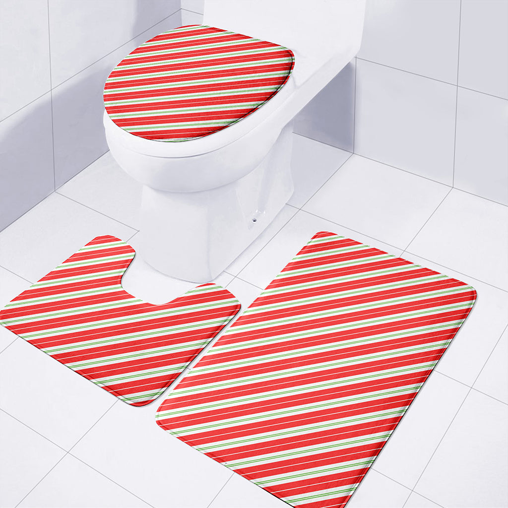 Christmas Candy Cane Stripes Print 3 Piece Bath Mat Set