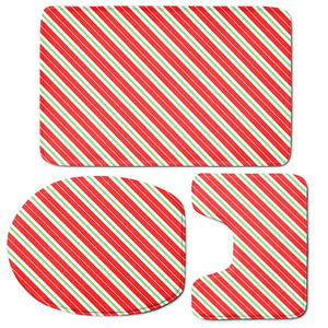 Christmas Candy Cane Stripes Print 3 Piece Bath Mat Set