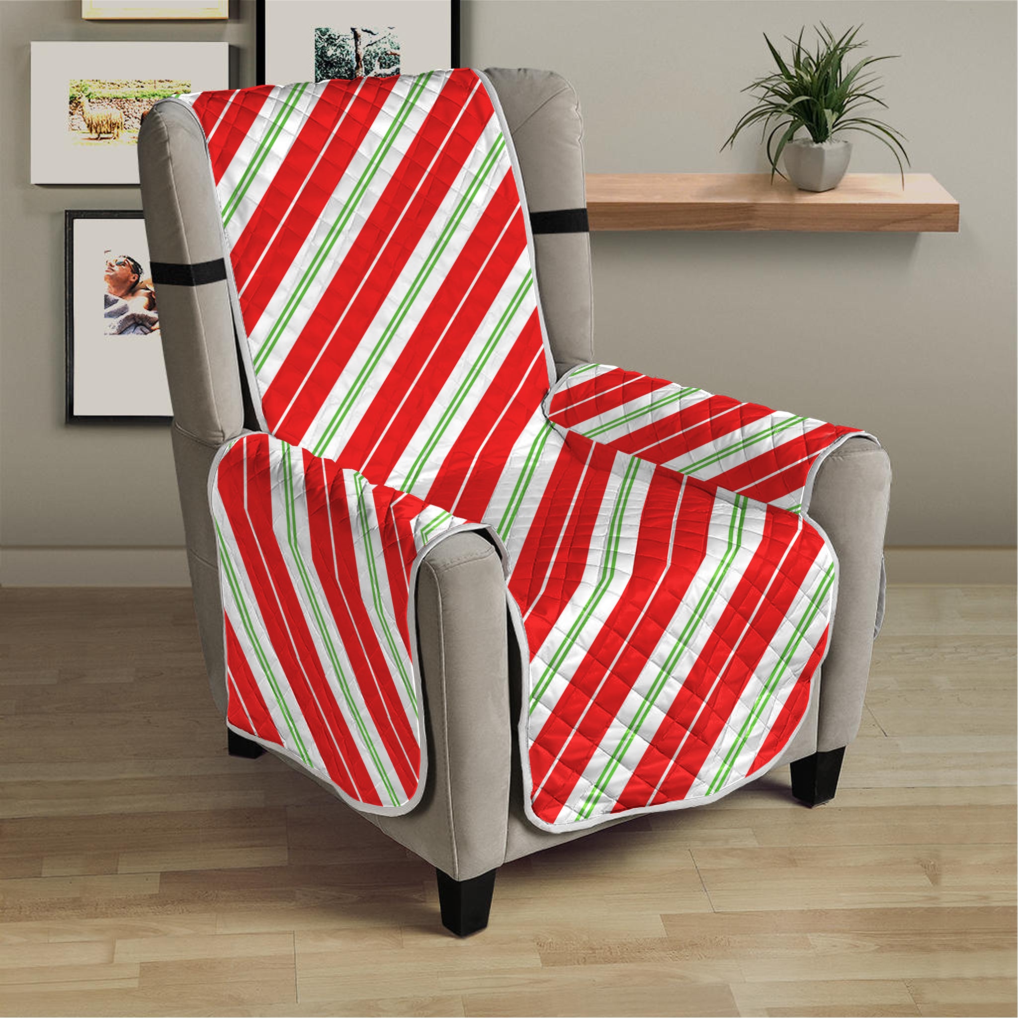 Christmas Candy Cane Stripes Print Armchair Protector