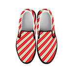Christmas Candy Cane Stripes Print Black Slip On Shoes