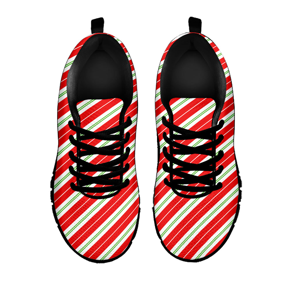 Christmas Candy Cane Stripes Print Black Sneakers
