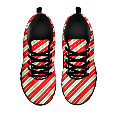 Christmas Candy Cane Stripes Print Black Sneakers