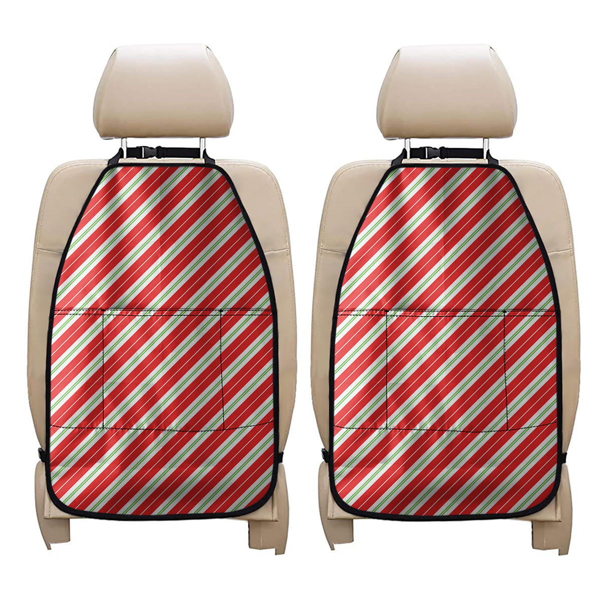 Christmas Candy Cane Stripes Print Car Seat Organizers