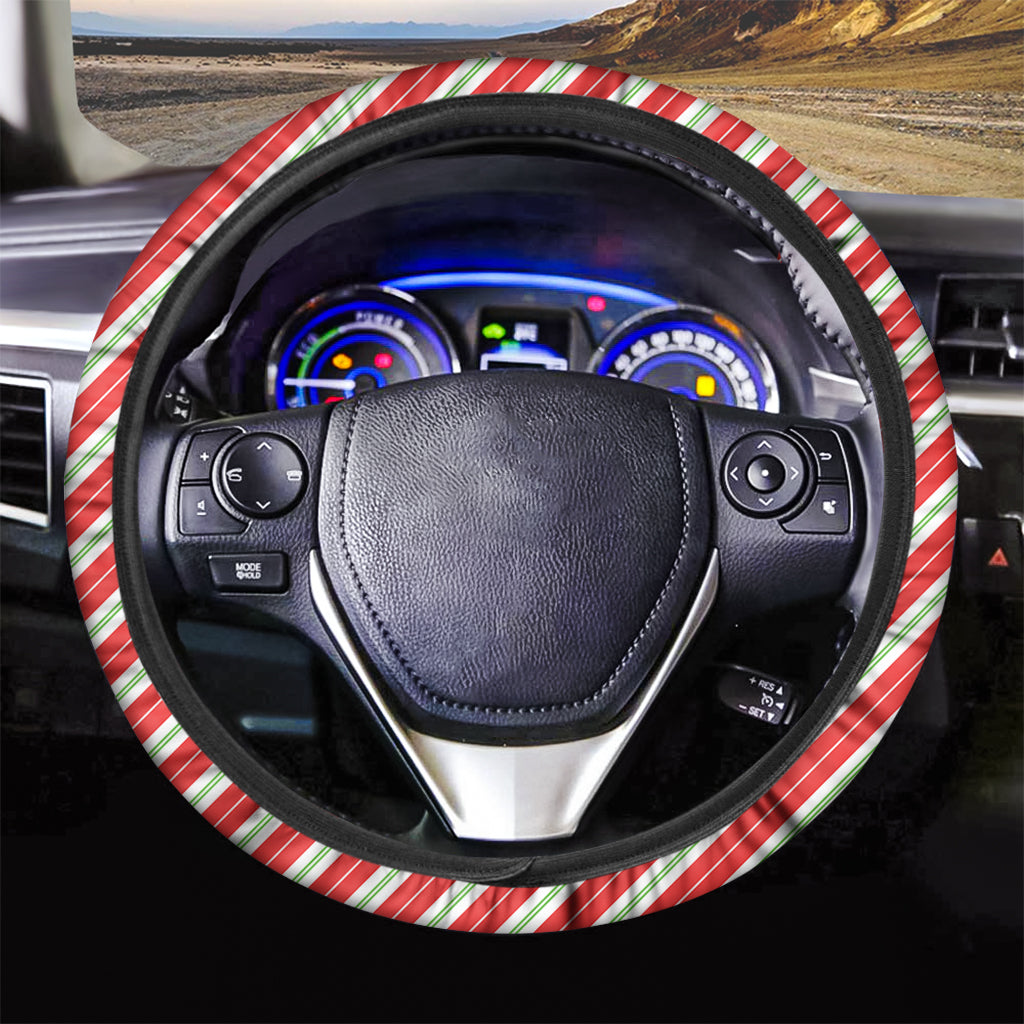 Christmas Candy Cane Stripes Print Car Steering Wheel Cover