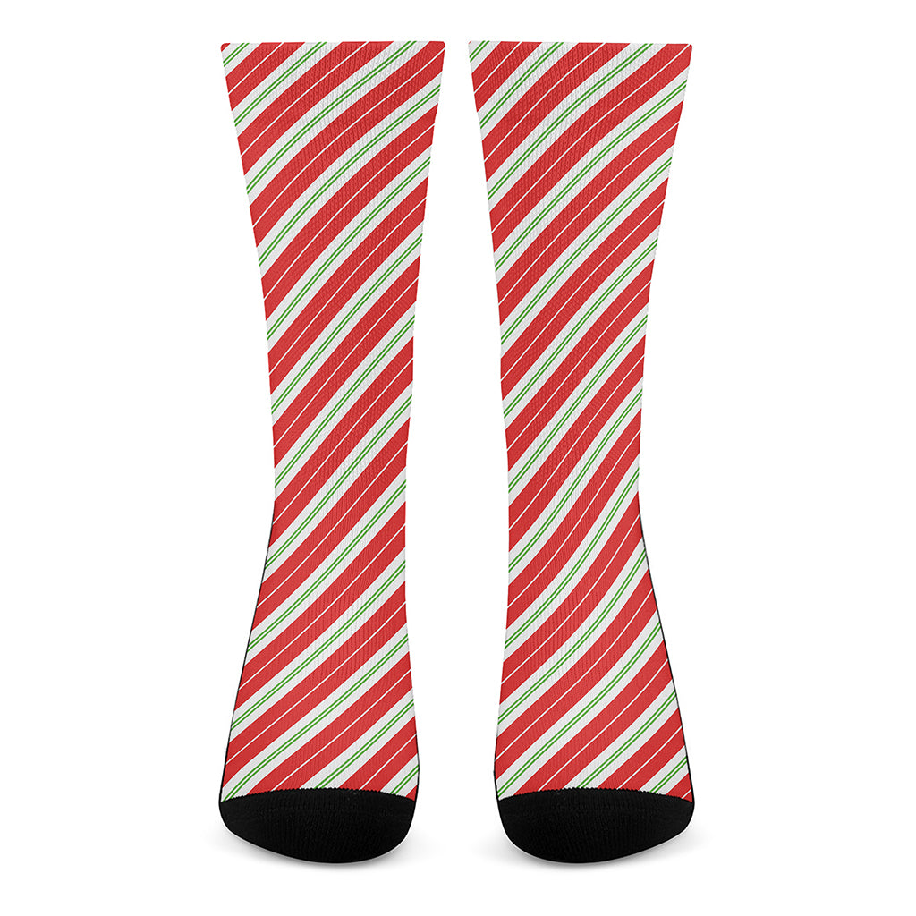 Christmas Candy Cane Stripes Print Crew Socks