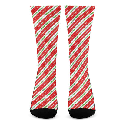 Christmas Candy Cane Stripes Print Crew Socks