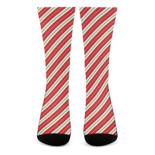 Christmas Candy Cane Stripes Print Crew Socks