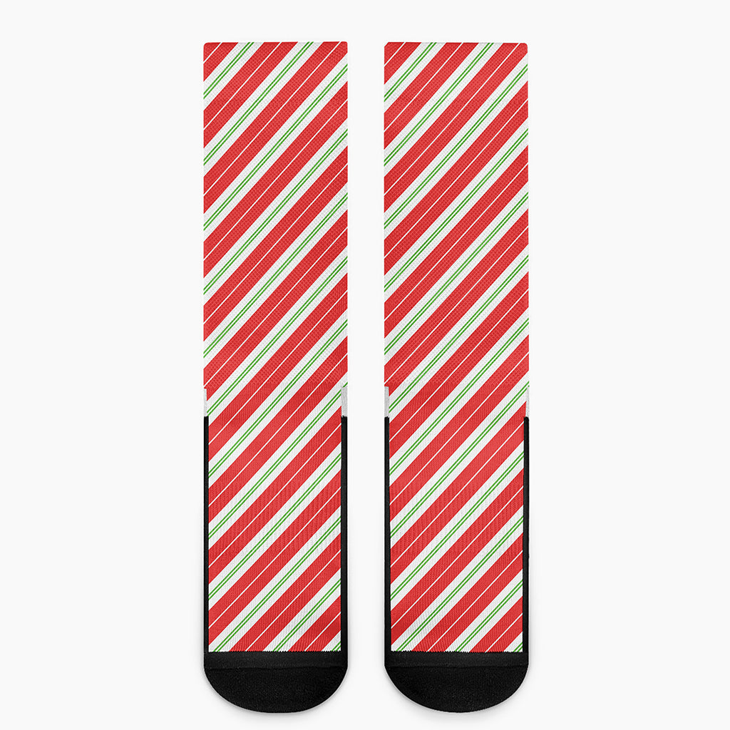 Christmas Candy Cane Stripes Print Crew Socks