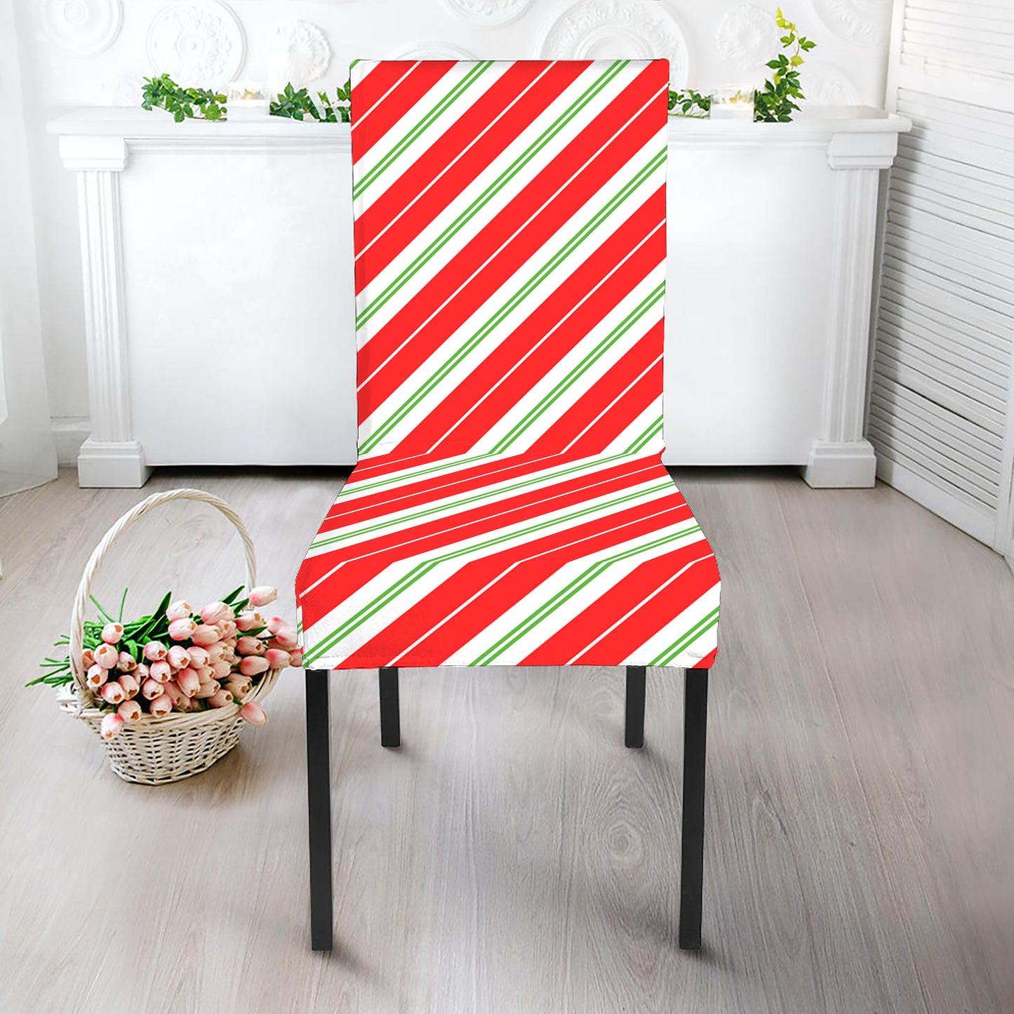 Christmas Candy Cane Stripes Print Dining Chair Slipcover