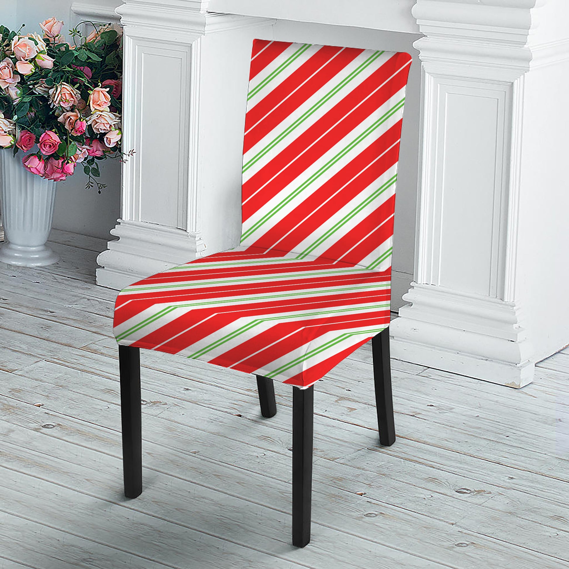 Christmas Candy Cane Stripes Print Dining Chair Slipcover