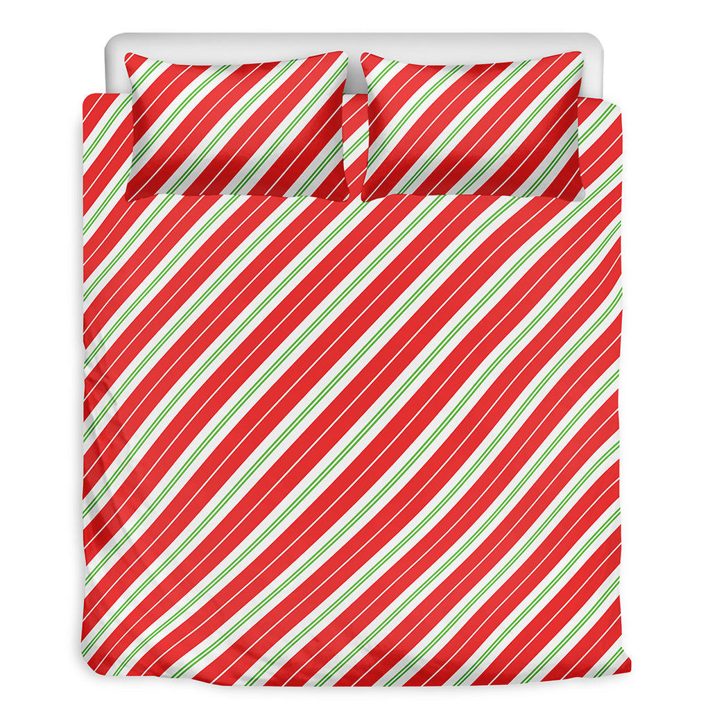Christmas Candy Cane Stripes Print Duvet Cover Bedding Set