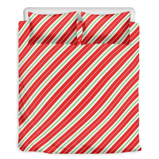 Christmas Candy Cane Stripes Print Duvet Cover Bedding Set