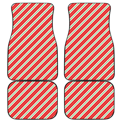 Christmas Candy Cane Stripes Print Front and Back Car Floor Mats