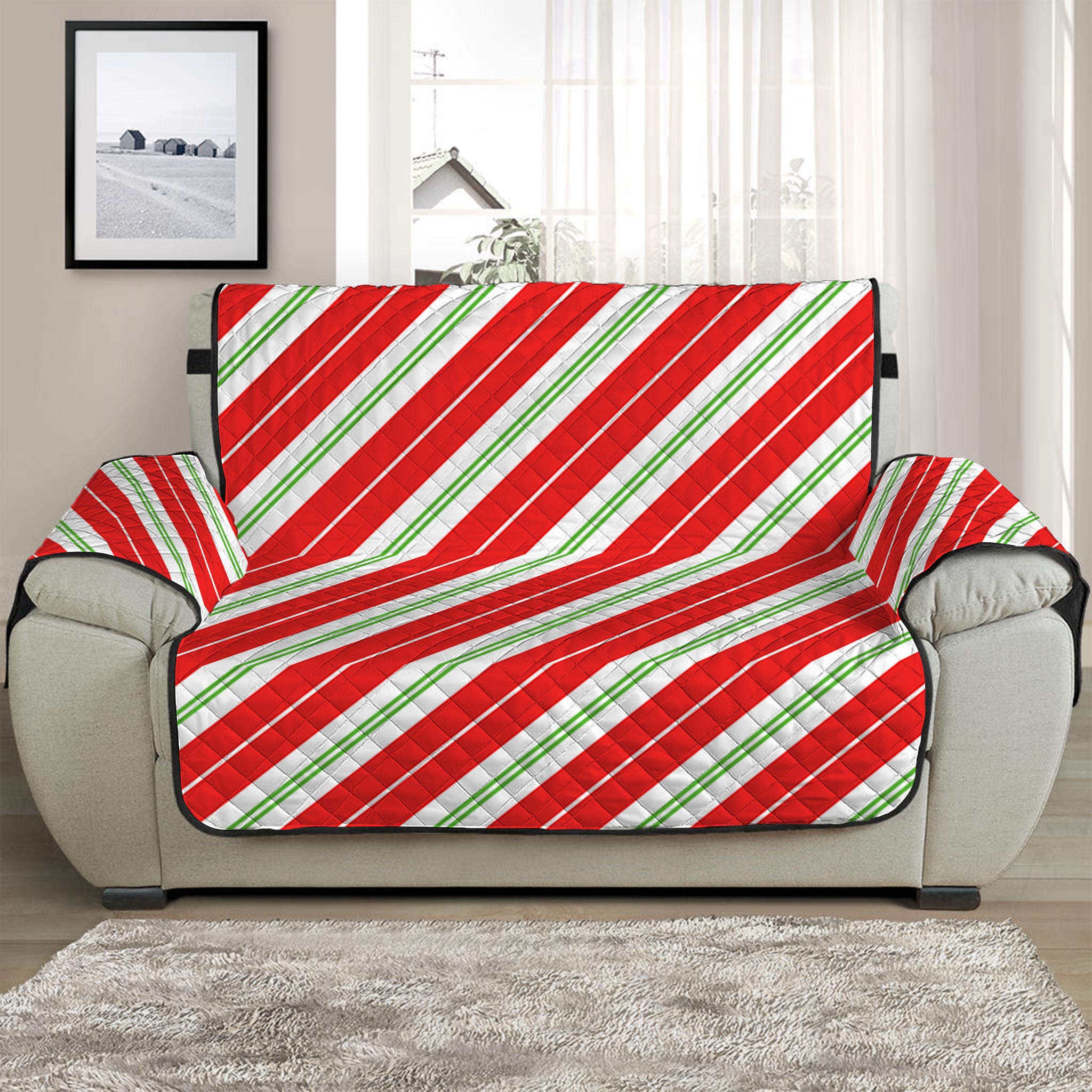 Christmas Candy Cane Stripes Print Half Sofa Protector