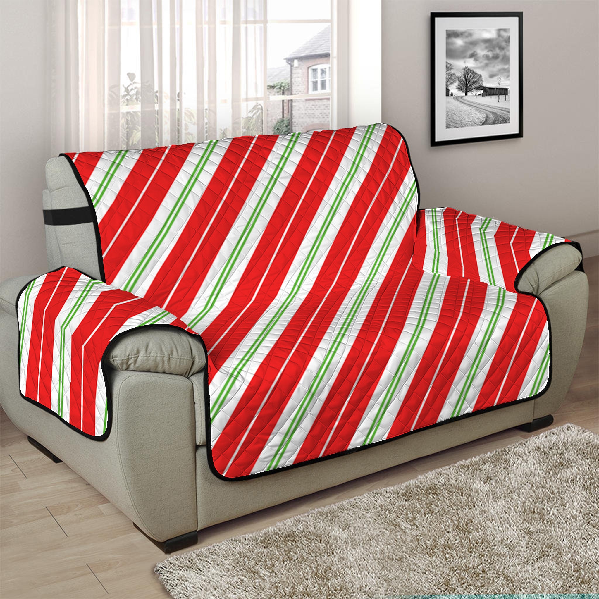 Christmas Candy Cane Stripes Print Half Sofa Protector