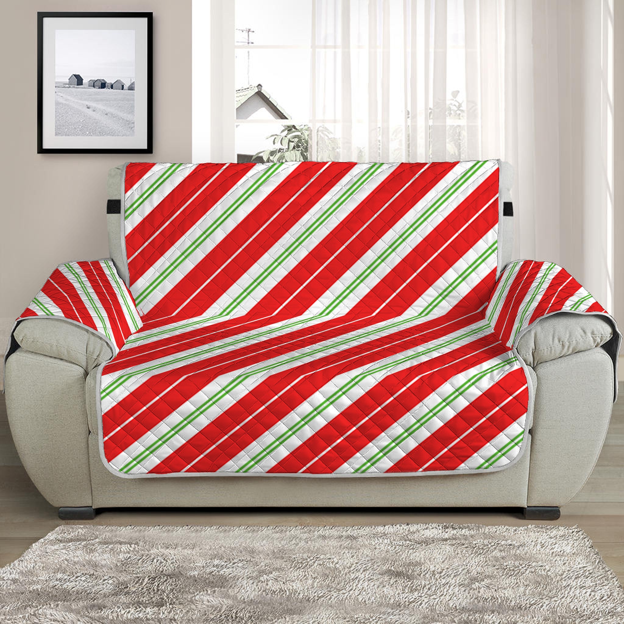 Christmas Candy Cane Stripes Print Half Sofa Protector