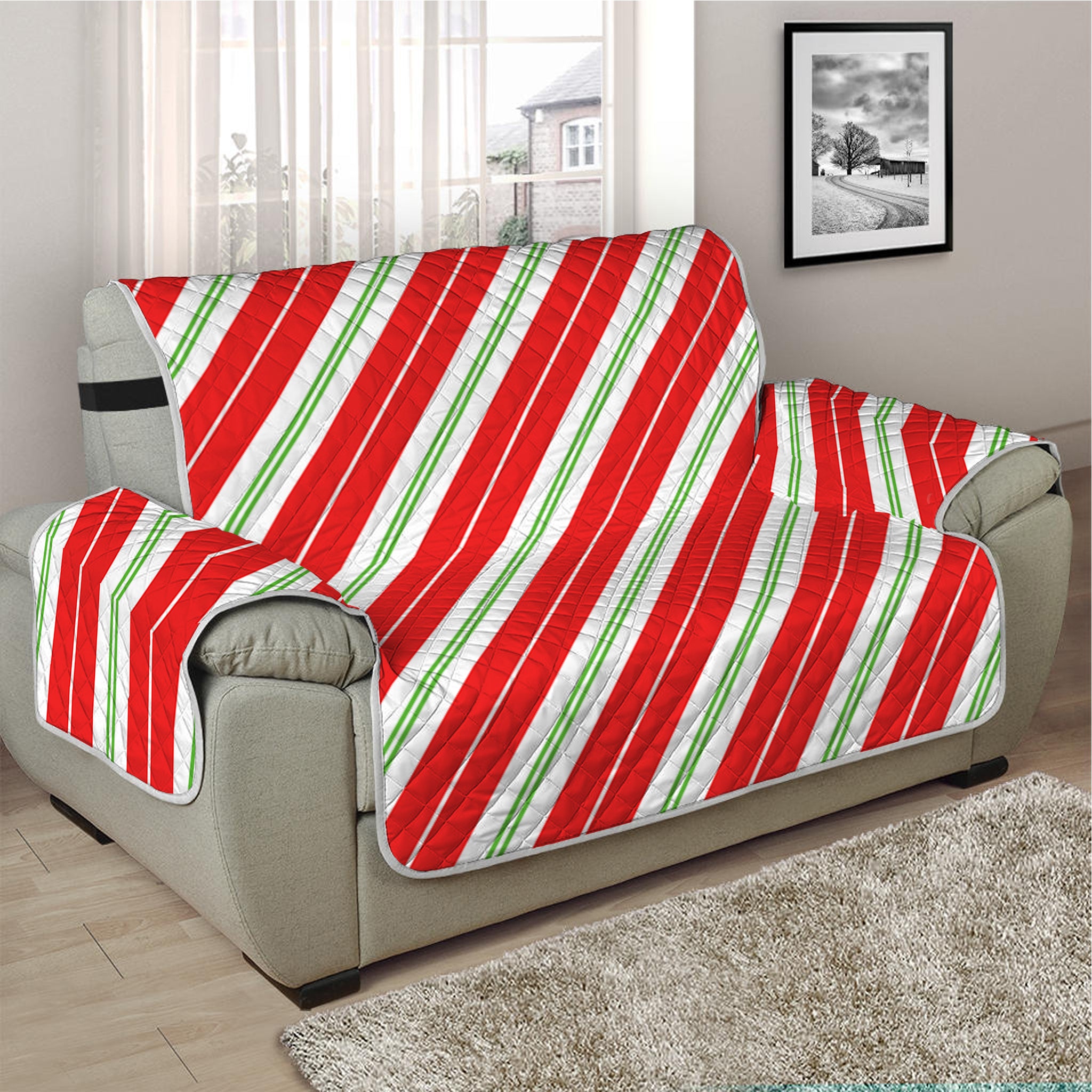 Christmas Candy Cane Stripes Print Half Sofa Protector