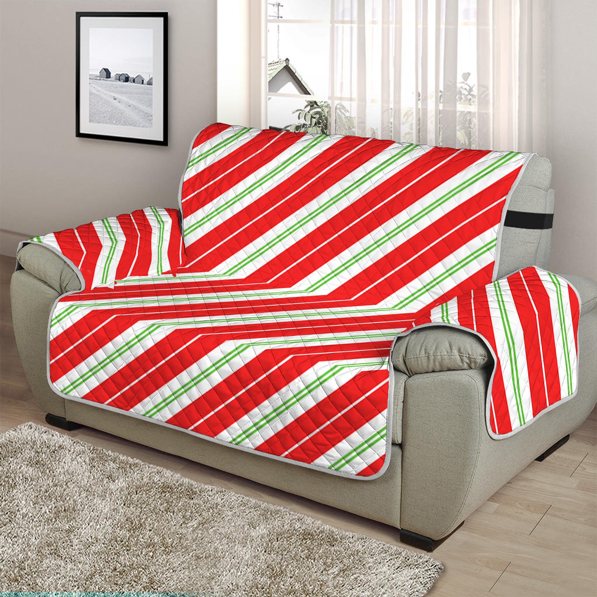 Christmas Candy Cane Stripes Print Half Sofa Protector