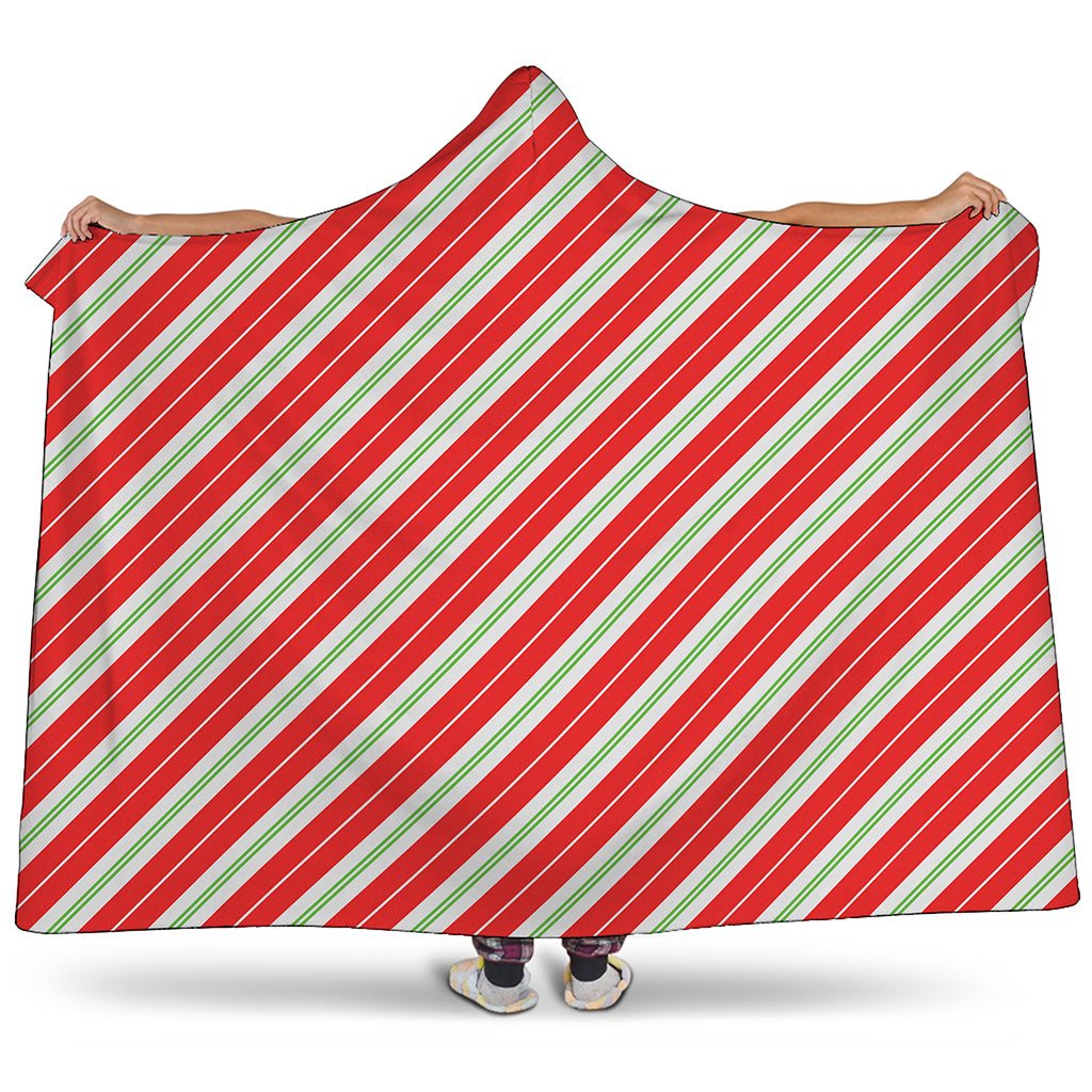 Christmas Candy Cane Stripes Print Hooded Blanket
