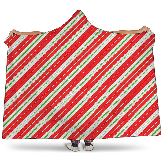 Christmas Candy Cane Stripes Print Hooded Blanket