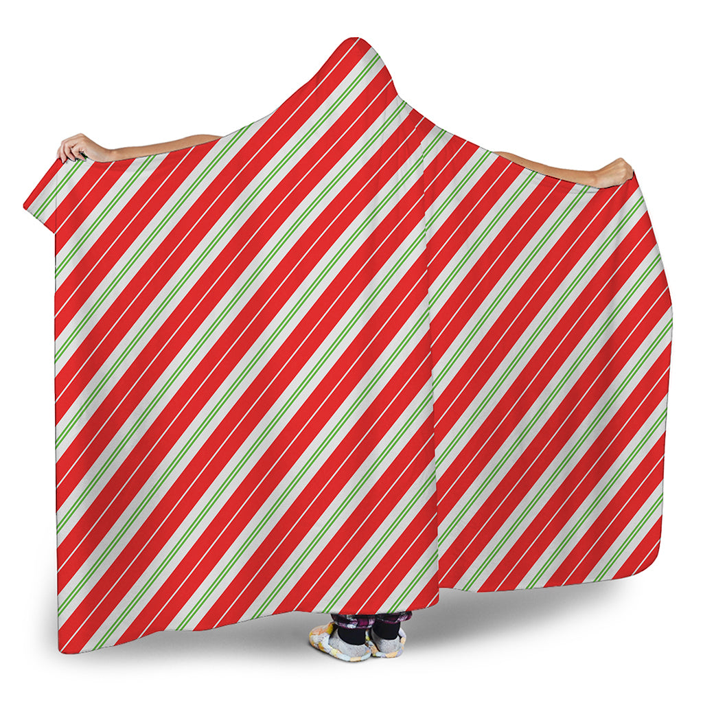 Christmas Candy Cane Stripes Print Hooded Blanket
