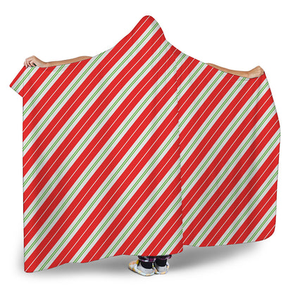 Christmas Candy Cane Stripes Print Hooded Blanket