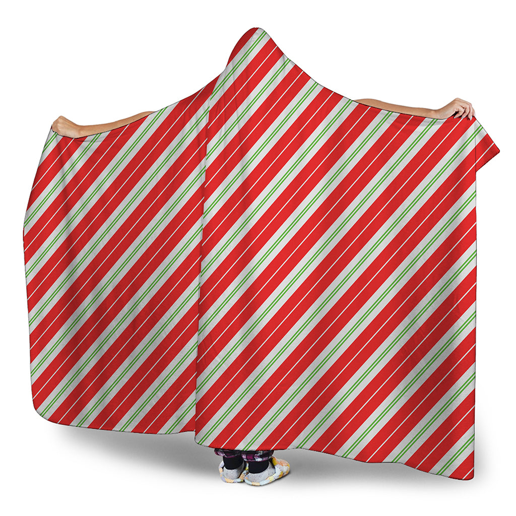 Christmas Candy Cane Stripes Print Hooded Blanket